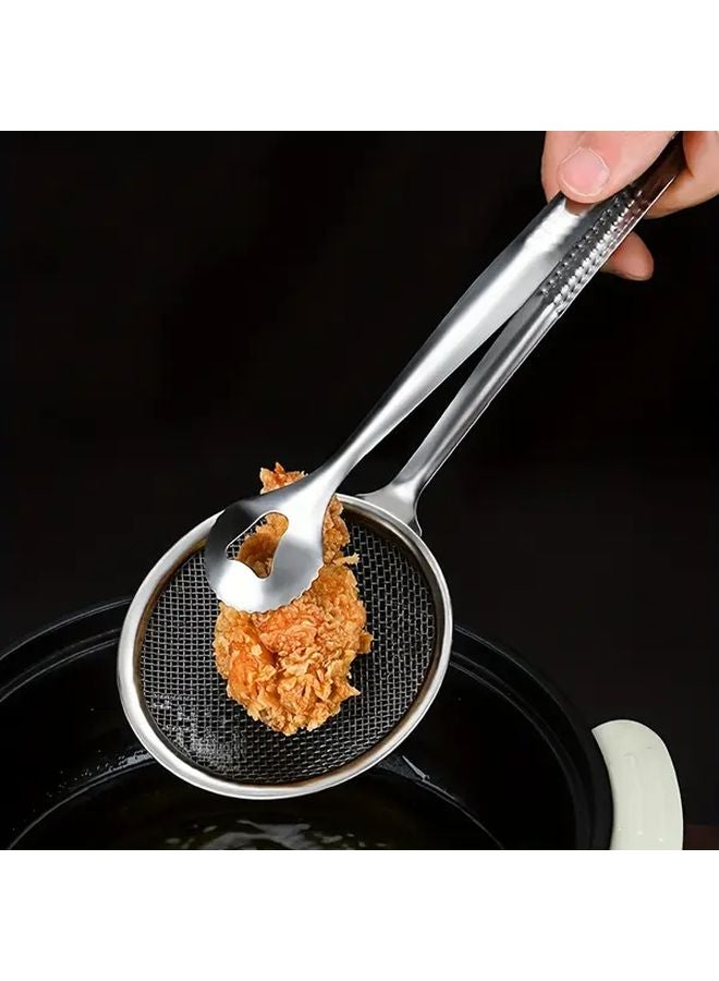 2pcs Silvery Stainless Steel Strainer Tongs for Frying Draining and Serving Food - Image 1